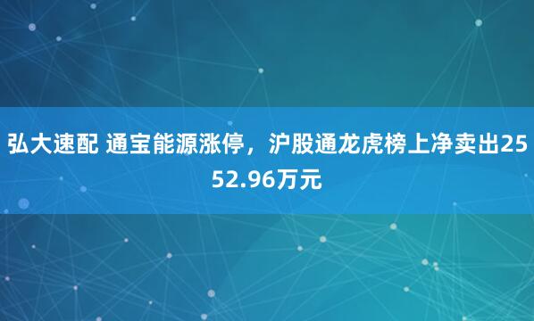 弘大速配 通宝能源涨停，沪股通龙虎榜上净卖出2552.96万元