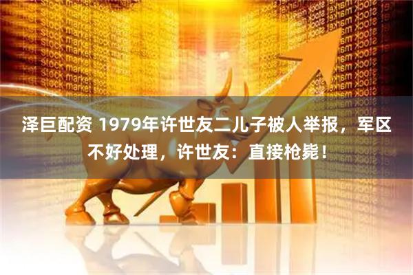 泽巨配资 1979年许世友二儿子被人举报,军区不好处理,许世友:直接枪毙!