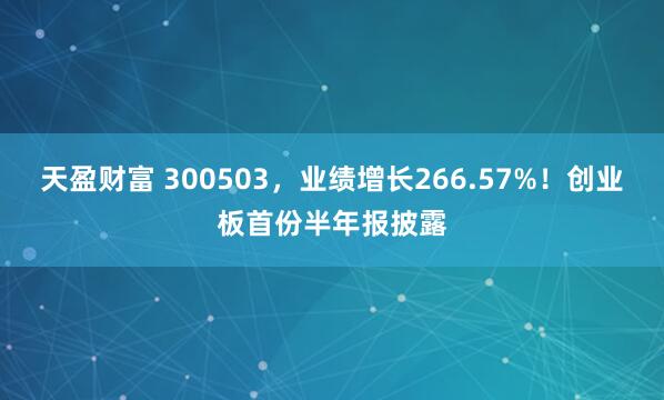 天盈财富 300503,业绩增长266.57%!创业板首份半年报披露