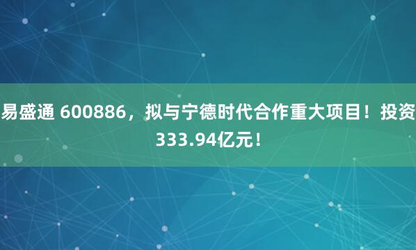 易盛通 600886,拟与宁德时代合作重大项目!投资333.94亿元!